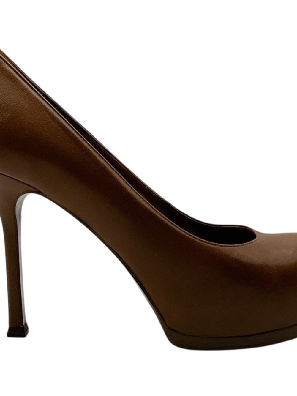 Saint Laurent Brown Leather Tribute Platform Pumps - Picture 2 of 6